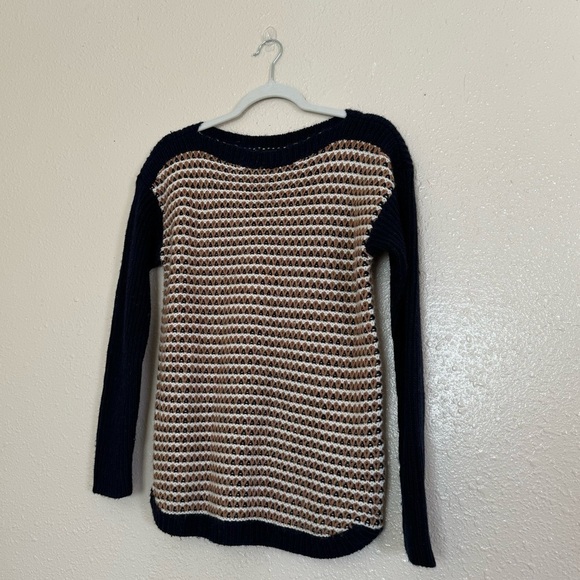 Talbots Tan Navy Blue Wool Pullover Sweater - Picture 2 of 6